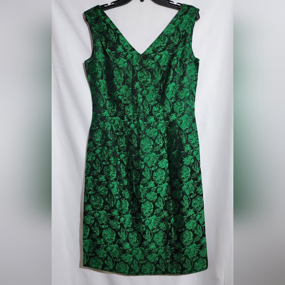 Green Silky Vintage Floral Brocade Wiggle Dress
